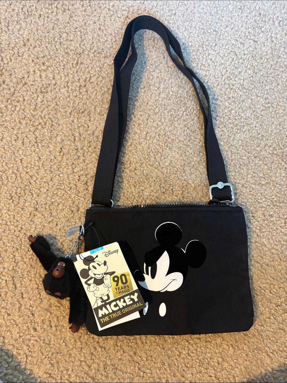 Kipling Disney Black Mickey Shoulder Crossbody Bag with Kipling Monkey Charm